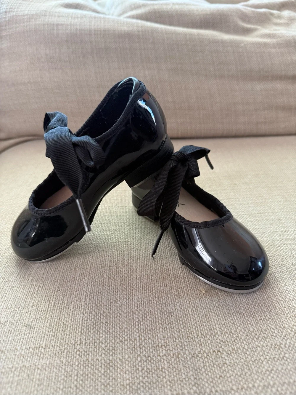 Capezio Tele-Tone Tap Dance Shoes Black Patent Sz Kids 8 W Child’s